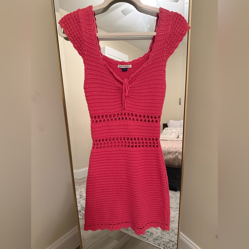 Ruched Crochet Sweater Mini Dress